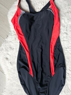 Sporty Black and Red Racerback One-Piece Swimsuit Size S🔥